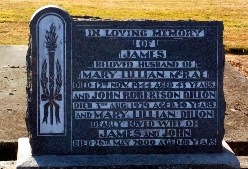 Photo of headstones/James McRae died 1944 hdstn Balfour